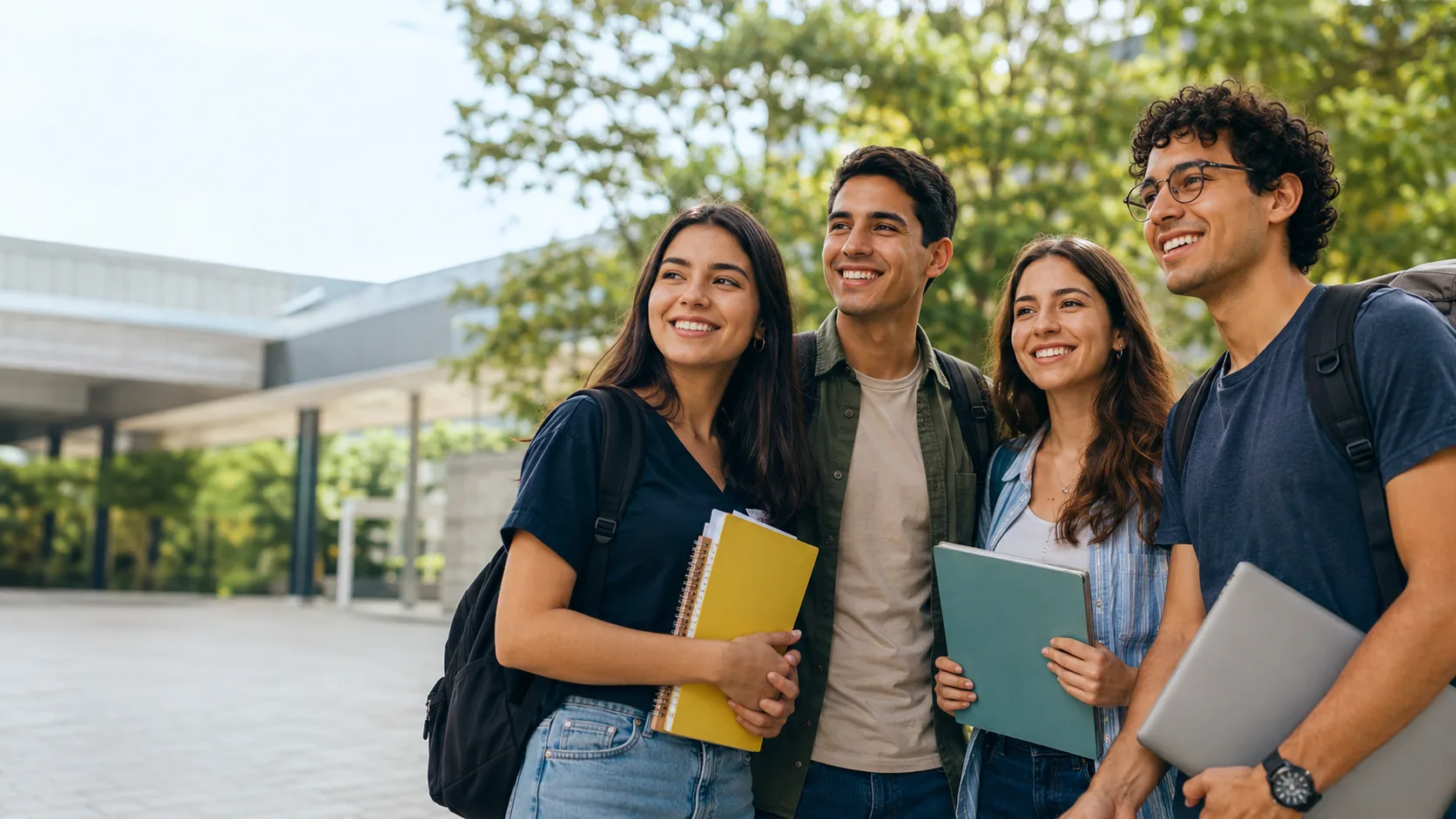 Estudiantes universitarios compartiendo en un campus